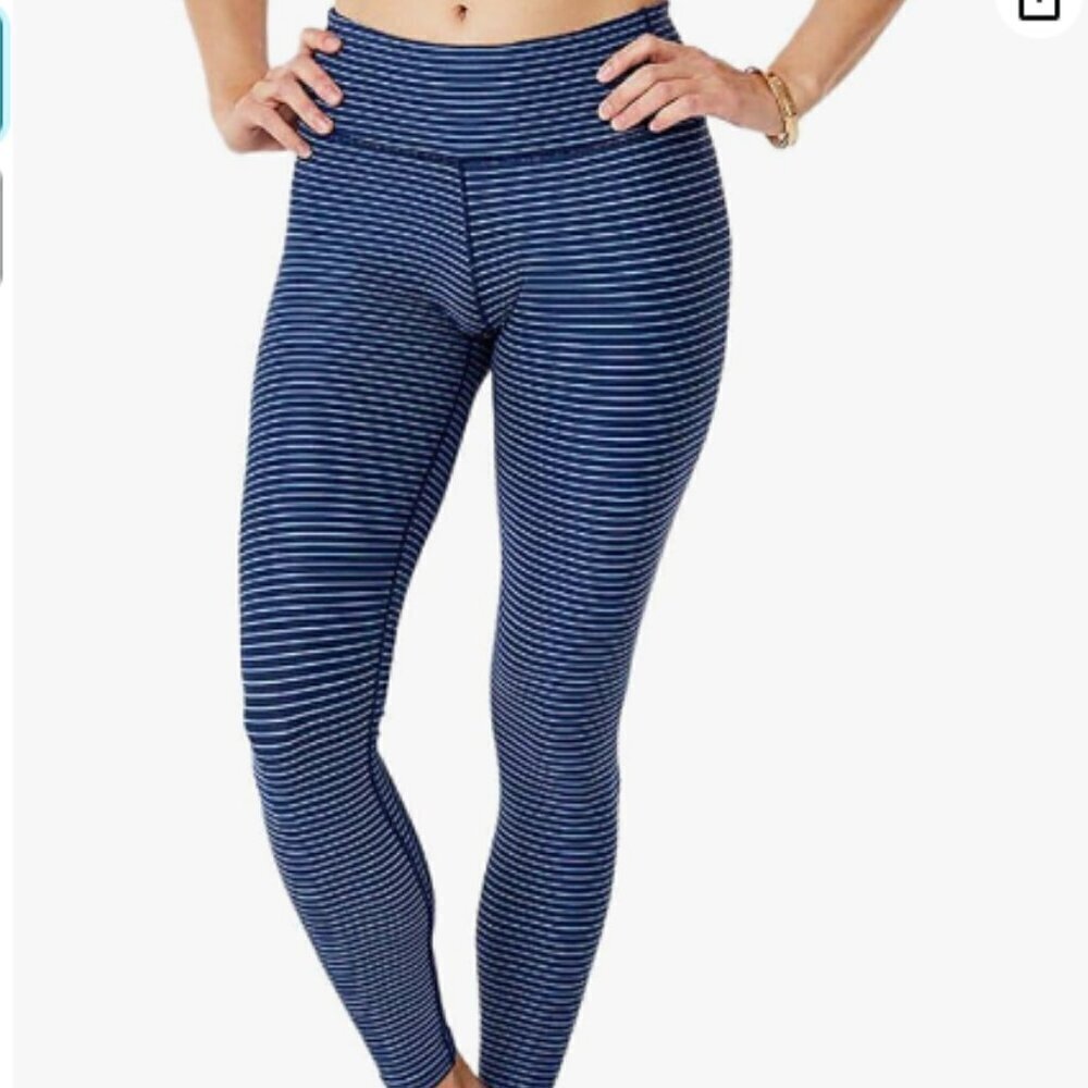 Duluth Trading Co. Navy Stripe Athletic Leggings women’s L Activewear Yoga - Picture 2 of 11